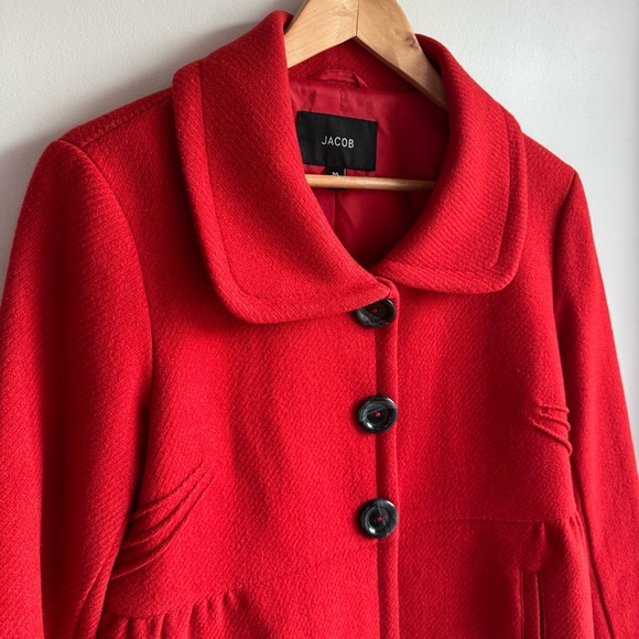 Jacob Women's Bold Scarlet Pea Coat - Picture 2 of 13